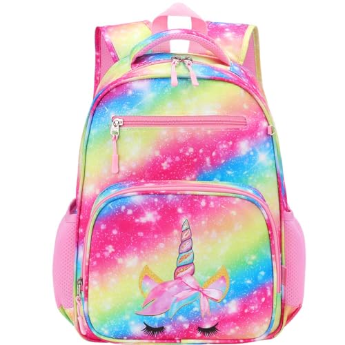RHCPFOVR Kids Backpack for Girls - Girls Backpack 3-8 Ages Unicorn for Kids 15 Inch School Bookbag for Kindergarten Elementary School Bookbag for Girl 1st 2nd Grade - style: Rainbow Unicorn Flower
