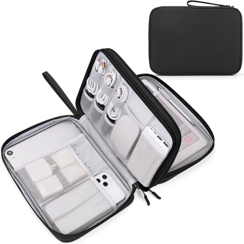 FYY Electronic Organizer, Extra Large Travel Cable Organizer Bag Pouch Portable Waterproof Double Layers All-in-One Storage Bag for iPad, Cable, Power Bank, Laptop Charger for Office/Home, Black - color: Black, style: Extra Large