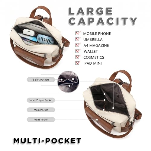 WYFJNX PU Leather Backpack Purse for Women Fashion Multipurpose Design Handbag Ladies Shoulder Bags Travel Backpack White Brown - color: White Brown