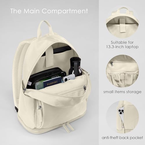 Uselike Gym Backpack for Women Men, Lightweight Gym Bag with Shoe Compartment, Waterproof Workout Backpack with Wet Pocket - color: Cream