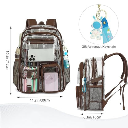 Clear Backpack Heavy Duty Transparent Backpacks Stadium Approved for School Work Sport Travel (Coffee) - color: Coffee
