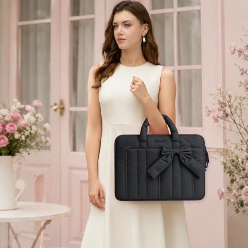 MOSISO Laptop Case 16 inch, 15-15.6 inch Puffy Laptop Sleeve Compatible with MacBook Pro 16 M5 M4 M3 M2 M1, HP Acer Dell Lenovo ASUS Notebook, Rectangle Quilted Carrying Bag with Bow&Handle, Black - color: Black, size: 16 inch
