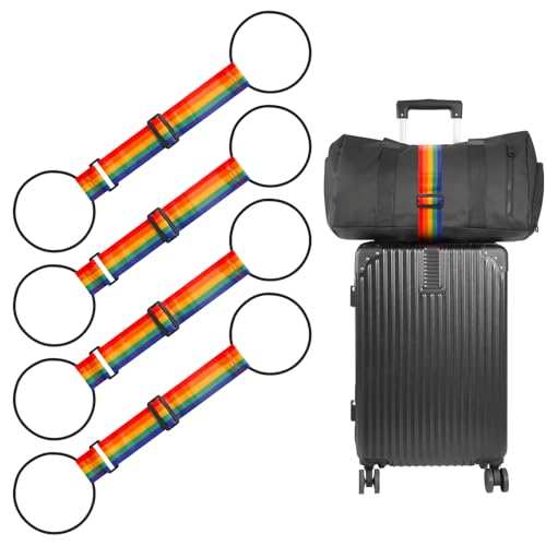 BILIONE Add a Bag Luggage Straps 4 Pack, Adjustable Bungee Elastic Belt to Connect Two Suitcases, Secure Carry On & Travel Essentials (Rainbow) - color: Rainbow, size: 4 Pack