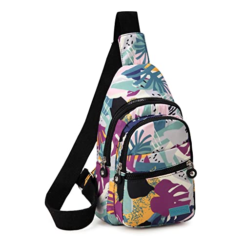 EVANCARY Small Sling Bag Crossbody Bags for Women Men, Sling Backpack Chest Daypack Cross Body Bag for Travel Outdoor - color: R Multicolor Leaves