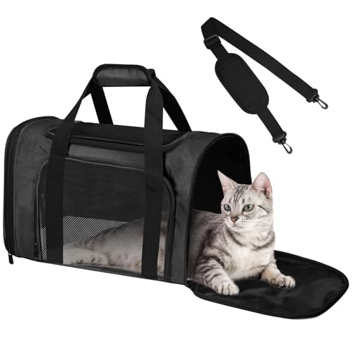 Cat Carrier Soft for Pets Up to 15 Lbs, Cat Travel Bag Soft-Sided with Padded Shoulder Strap, Pet Dog Carriers for Small Dogs Travel Puppy Carry Airline Approved, Black - color: Black, size: 17.0"L x 11.0"W x 11.0"H