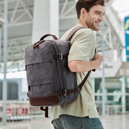 BOVIP Travel Backpack for Men Carry On Backpack Flight Approved Personal Item Backpack, 17 inch Laptop Backpack Casual Daypack Weekender Business Hiking Backpack, Black Gray - color: Black Gray, size: 17 inch