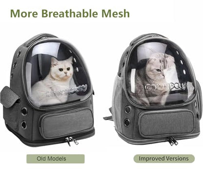 Cawypety Cat Backpack Carrier, Breathable Cat Carrier Large Space Bubble Pet Backpack for Kitty Small Dog up to 12lbs, Transparent & Foldable Pet Carrier for Travel Hiking - color: Dark Gray