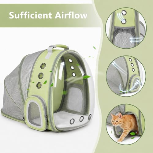 Expandable Cat Carrier Backpack with Bubble Window and Mesh, Light Green - color: LightGreen