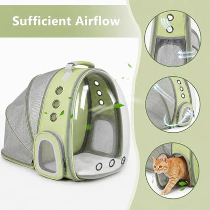 Expandable Cat Carrier Backpack with Bubble Window and Mesh, Light Green - color: LightGreen