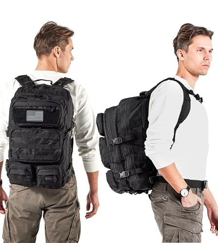 Falko Tactical Backpack for Men and Women 50L Backpack 2.4x Stronger Large Military Molle Rucksack, Bugout Backpack Outdoors - color: Black