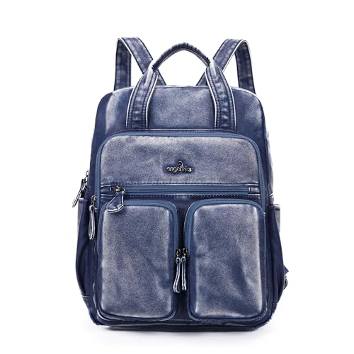 Angel Kiss Backpack Purse for Women Soft Washed Leather Multi Pocket Casual Travel Backpacks… - color: Navy-blue