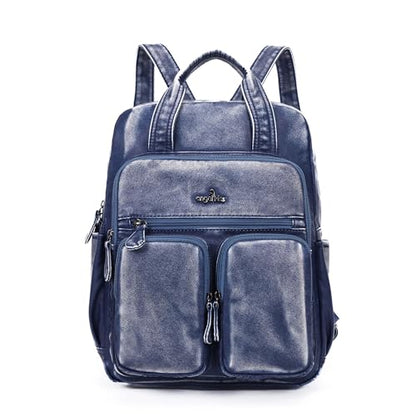 Angel Kiss Backpack Purse for Women Soft Washed Leather Multi Pocket Casual Travel Backpacks… - color: Navy-blue