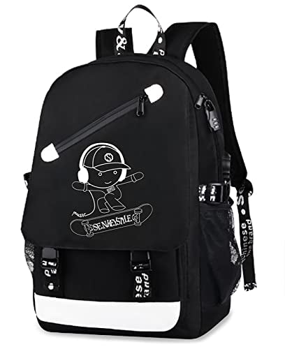 MCWTH School Backpacks for Teen Boys, Luminous School Bag Bookbags for Kids (Skateboard Boy) - color: Skateboard Boy