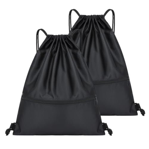 Water Resistant Drawstring Gym Sack Cinch Bag with Zipper Side Pocket, Pack of 2 (Backpack D, Grey) - color: Grey, style: Backpack D