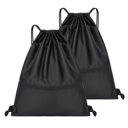 Water Resistant Drawstring Gym Sack Cinch Bag with Zipper Side Pocket, Pack of 2 (Backpack D, Grey) - color: Grey, style: Backpack D