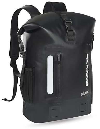 MARCHWAY Roll Top Waterproof Backpack, Rugged Hiking Dry Bag, 20L/30L/45L - color: Black, size: 30L