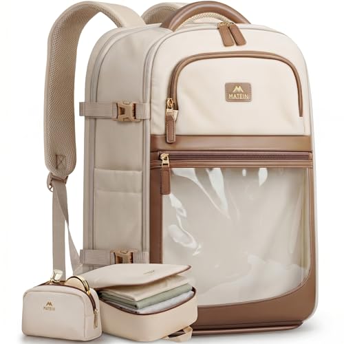 MATEIN HER Aesthetic Travel Backpack with Personalized Display Pocket, TSA Friendly Carry on Personal Item Bag Fits 17" Laptop & 40oz Tumbler, Water Resistant Weekender Backpack with 2 Packing Cubes