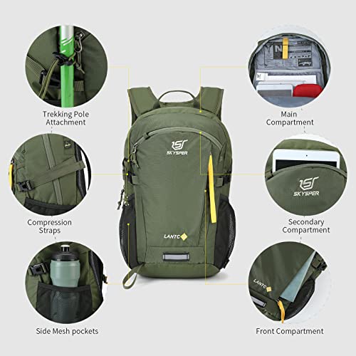 SKYSPER Small Hiking Backpack, 20L Lightweight Travel Backpacks Hiking Daypack for Women Men - color: Lantc20-armygreen, size: 20l
