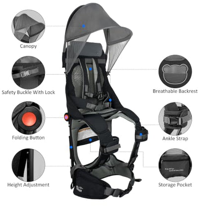 WIPHA Toddler Hiking Backpack Carrier, Lightweight Child Carrier Sunshade - color: Dark Grey