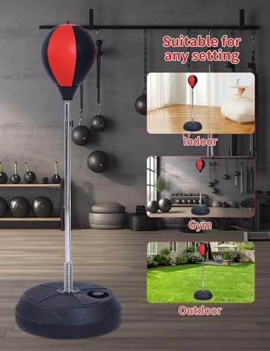 Stiatu Punching Bag with Stand, Heavy Boxing Bag Height Adjustable Reflex Bar and Speed Punching Bag for Adults & Youth, Home Gym Training Equipment for MMA Fitness Stress Relief - color: Red