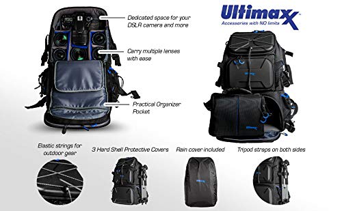 Ultimaxx Extra Large Camera DSLR/SLR Backpack for Nikon, Canon, Sony, Panasonic, Pentax, Olympus, and Fuji Cameras—an Outdoor Hiking/Travelling Backpack with 15.6 Laptop Compartment - color: Extra Large