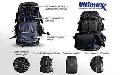 Ultimaxx Extra Large Camera DSLR/SLR Backpack for Nikon, Canon, Sony, Panasonic, Pentax, Olympus, and Fuji Cameras—an Outdoor Hiking/Travelling Backpack with 15.6 Laptop Compartment - color: Extra Large