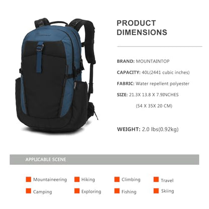 MOUNTAINTOP 30L Hiking Backpack,Men Women Camping Backpack,Lightweight Trekking Travel Backpacks for Climbing Skiing Cycling - color: Blue-40l, size: 40L