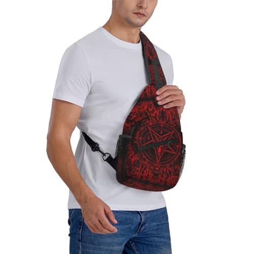 Sling Backpack Unisex Crossbody Chest Bag Shoulder Chest Bag For Women Men Hiking Travel - color: Dark Red Skull
