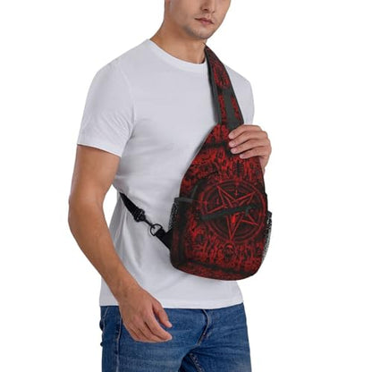 Sling Backpack Unisex Crossbody Chest Bag Shoulder Chest Bag For Women Men Hiking Travel - color: Dark Red Skull
