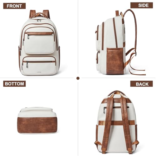 LATMAP Backpack For Women Men Vegan Leather Backpack Purse Shoulder Bookbag 16 15.6 15 Inch Laptop Bag Handbags For Travel Work College Large Beige - color: Beige