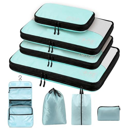 Compression Packing Cubes Set, Versatile 8pc Travel Essential Packing System- Lightweight Travel Organizers for Family & Business Travel, Space Save for Backpack, Duffel & Suitcase- Blue - color: Blue--8 Set