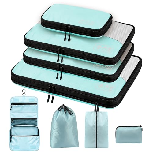 Compression Packing Cubes Set, Versatile 8pc Travel Essential Packing System- Lightweight Travel Organizers for Family & Business Travel, Space Save for Backpack, Duffel & Suitcase- Blue - color: Blue--8 Set