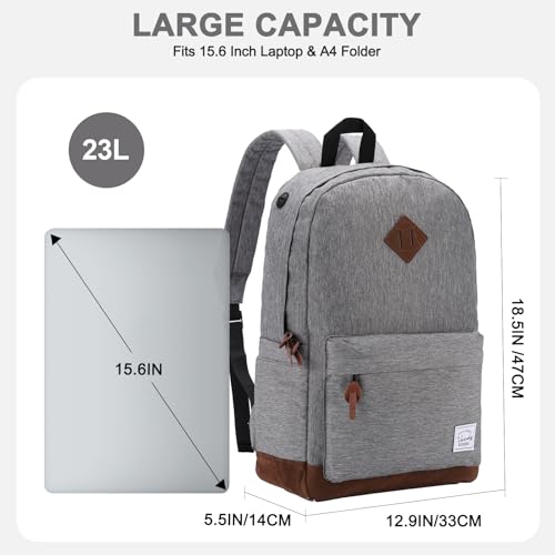 Backpack for Men Women,VASCHY Classic Water-resistant Lightweight Travel School Backpack Casual Daypack - color: Charcoal Grey