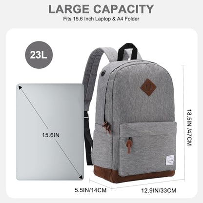 Backpack for Men Women,VASCHY Classic Water-resistant Lightweight Travel School Backpack Casual Daypack - color: Charcoal Grey