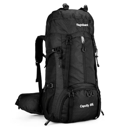 King'sGuard 60L waterproof lightweight hiking backpack with rain cover and shoe compartment outdoor sports travel backpack - color: Black