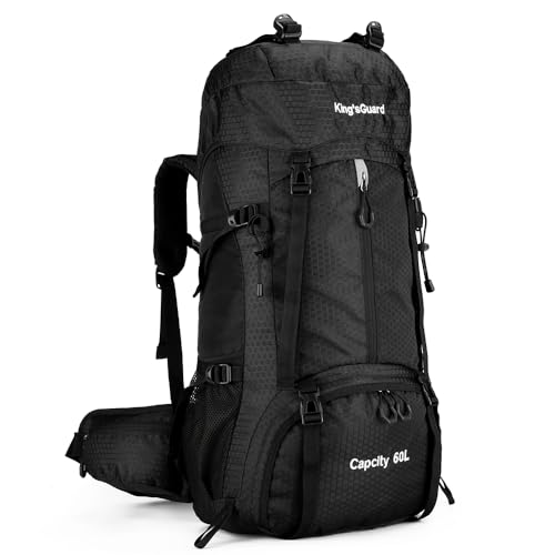 King'sGuard 60L waterproof lightweight hiking backpack with rain cover and shoe compartment outdoor sports travel backpack - color: Black