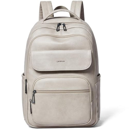Leresas 37L Backpack Purse for Women Men Vegan Leather Teacher College Bag Daypack Work Business Back Pack Fashion Travel Back Pack Light Grey - color: Light Grey
