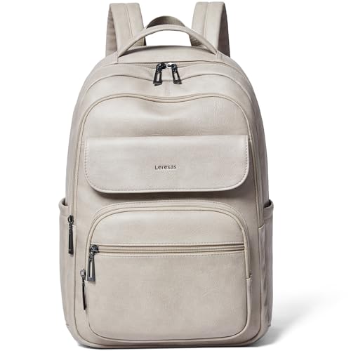 Leresas 37L Backpack Purse for Women Men Vegan Leather Teacher College Bag Daypack Work Business Back Pack Fashion Travel Back Pack Light Grey - color: Light Grey