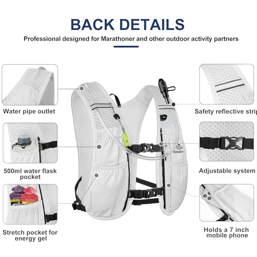 Running Hydration Vest 5L,Running Vest Pack with 1.5L Water Bladder,Lightweight Water Backpack for Hiking Running Cycling - color: White