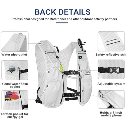 Running Hydration Vest 5L,Running Vest Pack with 1.5L Water Bladder,Lightweight Water Backpack for Hiking Running Cycling - color: White