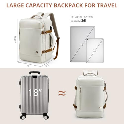Swissdigital Design Travel Laptop Backpack for Women, 36L Carry On Backpack with USB Charging Port, RFID Protection & Wet-Dry Separation, TSA Friendly Fits 16 Inch Laptop, Beige Brown | SD1749-07 - color: Beige Brown