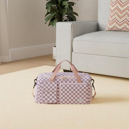 Small Gym Bag for Women, Travel Duffle Bag Carry On Weekender Bag with Shoe Compartment - color: 39#pink Checkered, style: Gym Bag&toiletry Bag
