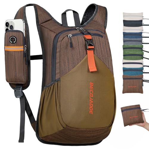 BECOJADDE 15L Small Hiking Backpack for Men Women Foldable Packable Back Pack Ultralight Hiking Daypack for Travel Camping Outdoor, Chocolate Brown - color: Chocolate Brown, size: 15L