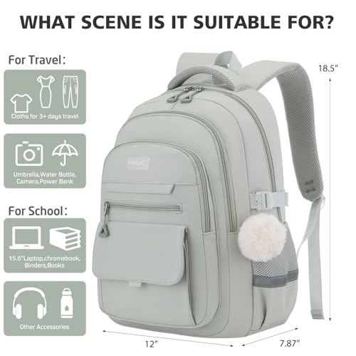 Teen Girls School Backpack, Aesthetic Bookbag Laptop Backpack 17.3in for Kids Elementary Middle High School College Women Students Mochilas Niñas, Green - color: Green, size: 17.3in