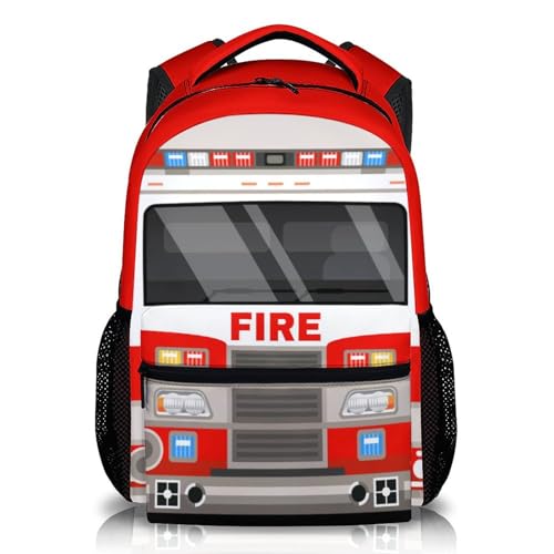 School Backpacks for Boys, 17 inches Back to School Supplies for Kids Children, Fire Truck Bookbag with Pockets for Kindergarten Preschool, Cartoon Schoolbag for Truck Lovers - color: Color 12