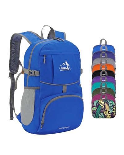 WATERFLY Hiking Packable Daypack Backpack: 25L Ultra Lightweight Day Pack for Women Men - Small Compact Folding Back Pack for Outdoor Sport Cycling Camping Travel Trip - Blue - color: F-blue, size: 25L