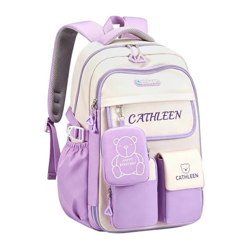 Kids Backpack for Girls,Preppy Bookbag for Elementary & Middle School Students,Cute School Bag with Large Capacity,18 Inch,Purple - color: Purple White