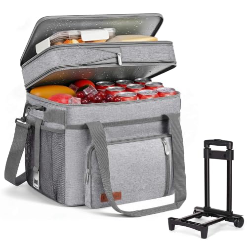 MIYCOO Cooler Bag with Wheels Double Deck - 60 Can Leakproof Insulated Portable Soft Lunch Cooler, Extra Large Expandable Ice Chest Cooler for Beach, Picnic, Camping, Shopping(Gray) - color: 2 - Gray, size: 30L with wheels