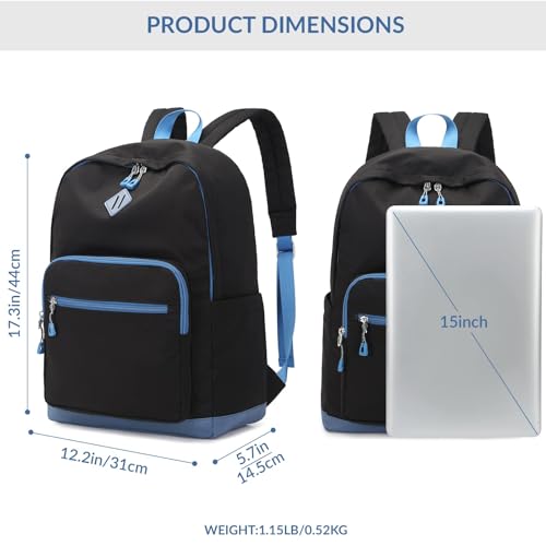 Lohol Classic Backpack for Girls Boys Teens, Lightweight Bookbag for School Travel College (Balck/Blue) - color: Black/Blue