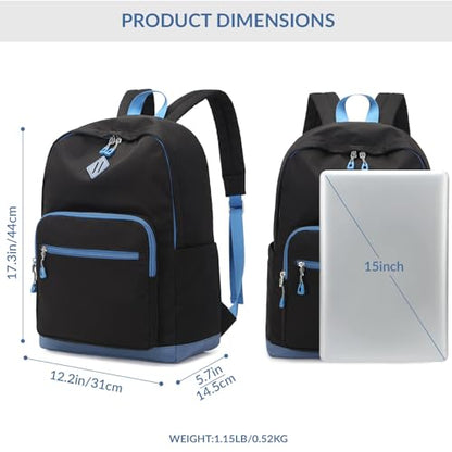Lohol Classic Backpack for Girls Boys Teens, Lightweight Bookbag for School Travel College (Balck/Blue) - color: Black/Blue